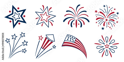 patriotic fireworks and starburst designs Vector