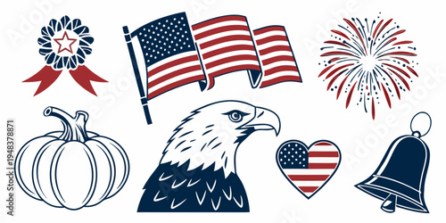 patriotic icons including eagle and american flag symbols Vector