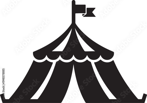 Black and white circus tent with flag on also transparent background festival