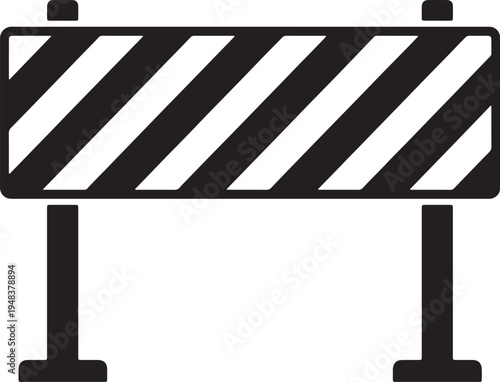 Black and white diagonal striped construction barrier on two posts also transparent background safety