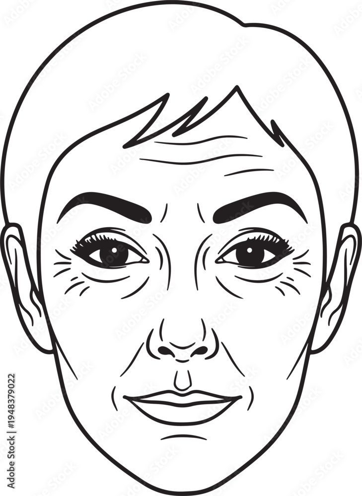 Fototapeta premium Black and white line of a human face also transparent background line human face facial eyes nose mouth