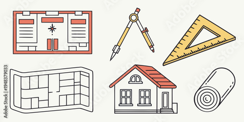 architectural drawing and construction tools Vector