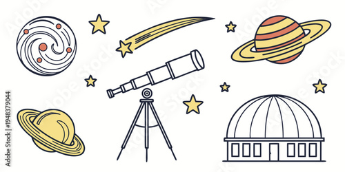 astronomy telescope and celestial objects Vector