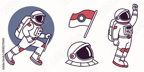 Astronauts in space with flag Vector