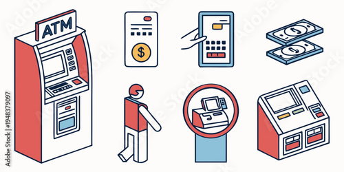 a set of vending machine icons and a person Vector