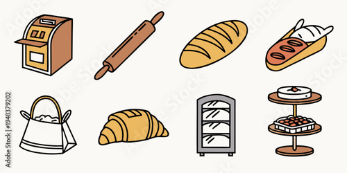 a collection of baking icons including a variety of bread and pastries Vector