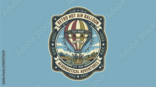 Retro Hot Air Balloon Aeronautical Adventures Logo Design.
