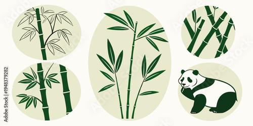 a panda bear eating bamboo shoots and leaves Vector
