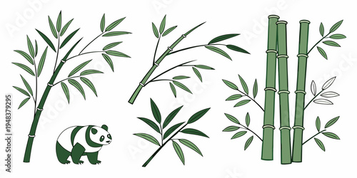 A panda eating bamboo shoots in a serene natural setting Vector