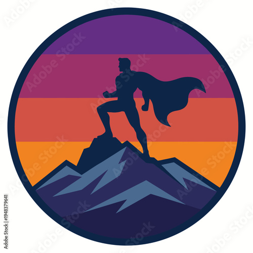 This iconic image portrays a silhouette of a hero striking a powerful pose atop a mountain, embodying ambition, strength, and the limitless possibilities of personal growth.