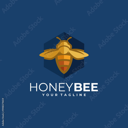 This logo showcases a golden honey bee set within a hexagonal shape, symbolizing collaboration, community, and the sweetness of nature, ideal for honey-based products.