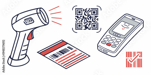 barcode scanner and reader devices with labels Vector