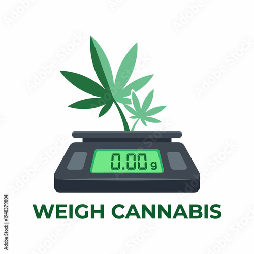 A modern cannabis weighing scale featuring green marijuana leaves, indicating measurement accuracy and significance in the cannabis culture and industry for enthusiasts.
