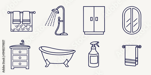collection of bathroom objects and furniture Vector