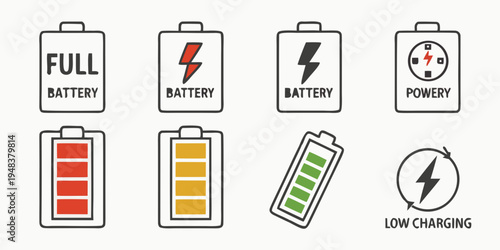 battery icons in different charging states Vector