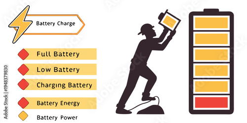 man holding phone while running to charge battery Vector