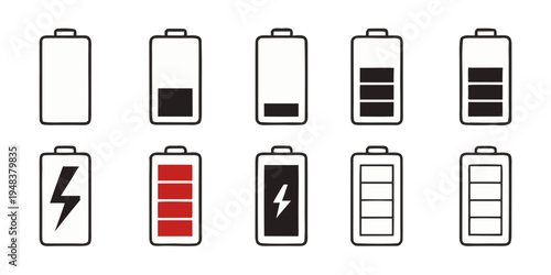 battery icons in various charge levels Vector