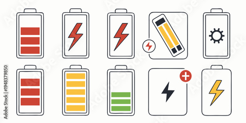 battery icons in different charging states Vector
