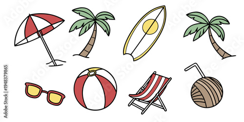 a collection of beach icons and accessories Vector