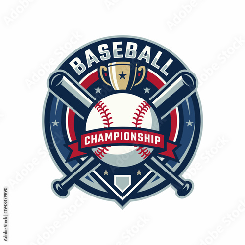 A vibrant and creative logo design representing a Baseball Championship featuring crossed bats, a baseball, and a trophy to symbolize competition and achievement.