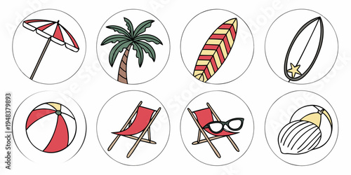 a collection of beach icons on a white background Vector