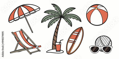 a collection of beach vacation items Vector