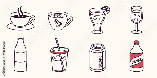 a set of various drink containers and glasses Vector