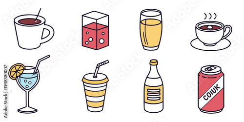 a collection of various alcoholic and non-alcoholic beverages Vector