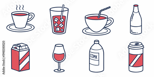 a collection of various drink containers and glasses Vector