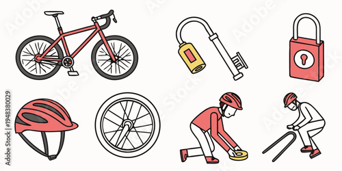 a set of bicycle and bike safety related icons Vector