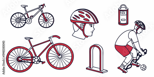 a set of bicycle and cycling related icons Vector