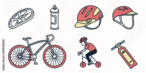 a collection of bicycle and scooter related items Vector