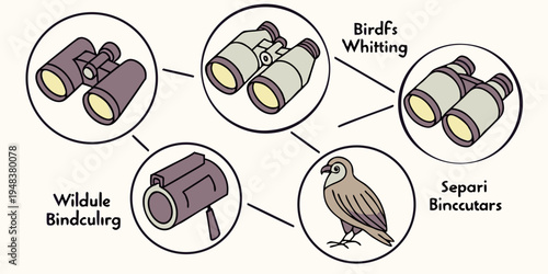 a bird and various binoculars for wildlife watching Vector
