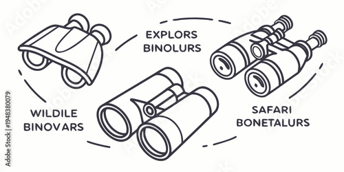 Three types of binoculars for wildlife and safari exploration Vector