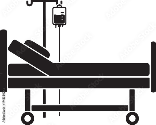 Black and white of hospital bed with i v drip also transparent background medical healthcare iv drip