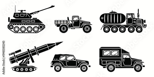 military vehicles including tank and truck Vector