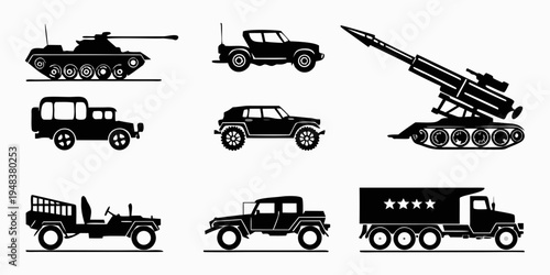 collection of various military vehicles and tanks Vector