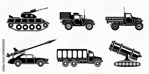 military vehicles including a tank and trucks Vector