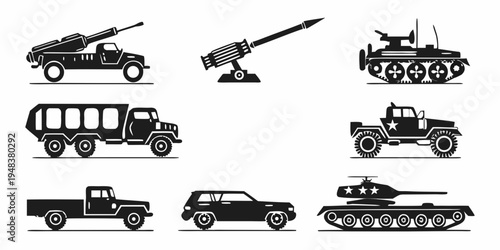 collection of various military vehicles and tanks Vector