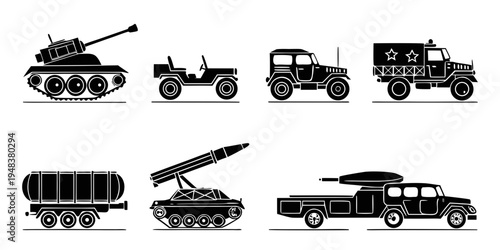 Obraz na plátně collection of various military vehicles and tanks Vector