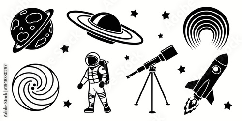 astronaut exploring the solar system with space objects Vector