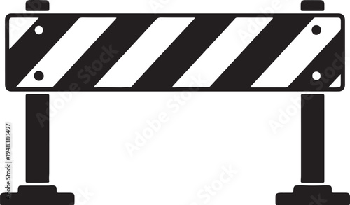 Black and white striped construction barrier with two posts and wide bases also transparent background