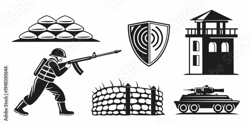 a collection of military and defense related icons Vector