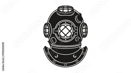 Vintage Diving Helmet Illustration on White Background.