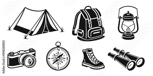 a collection of camping and hiking equipment Vector