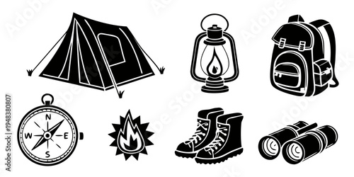 a collection of camping gear and accessories Vector