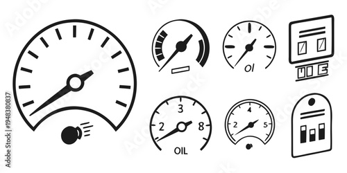 a collection of car dashboard gauges and icons Vector