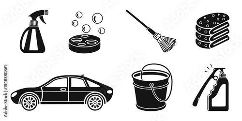 car washing and cleaning tools and supplies Vector