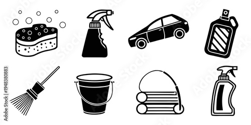 a collection of car wash and cleaning supplies Vector
