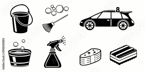 car wash and cleaning supplies Vector
